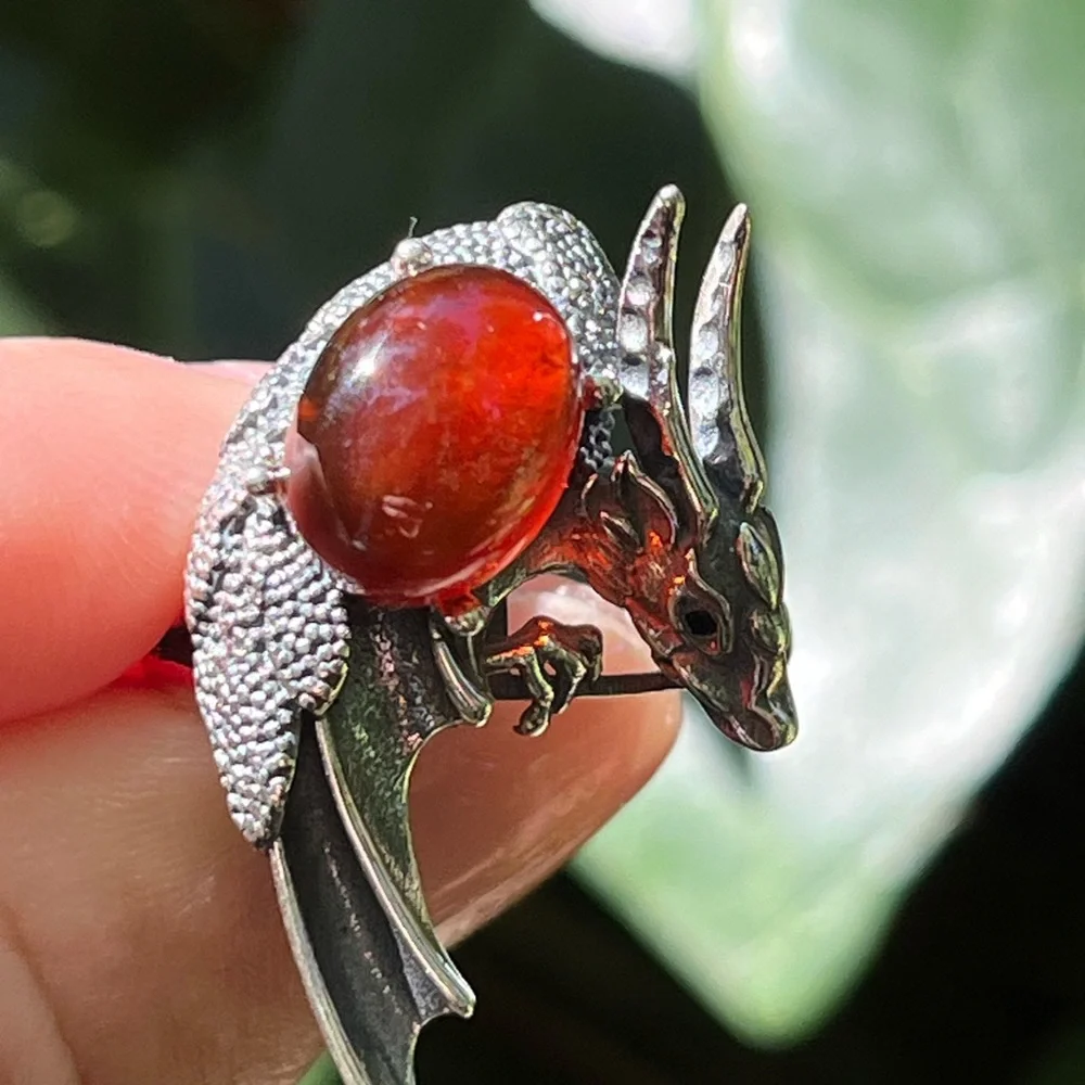 Sterling silver garnet dragon adjustable‎ ring